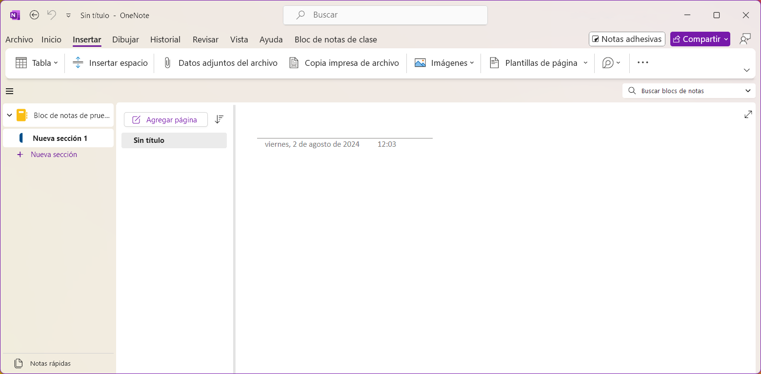Pantalla principal de OneNote